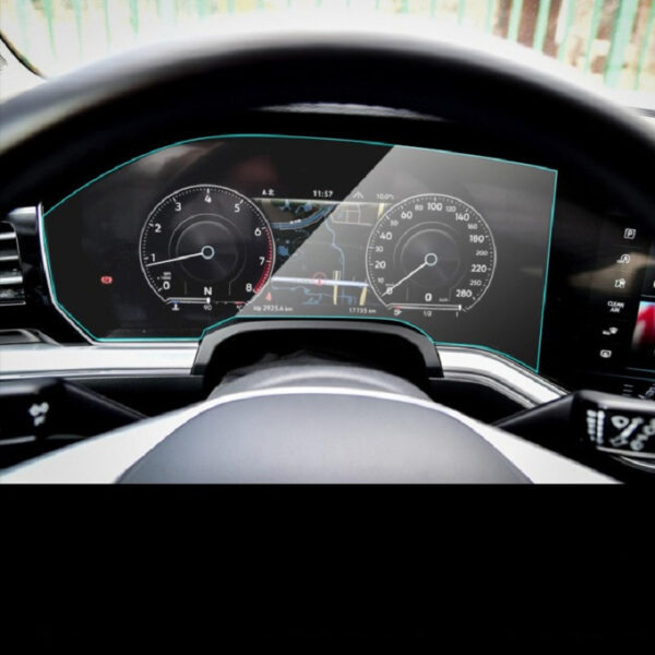 Folie de protecție ecran ceasuri de bord & navigație, din sticlă securizată, VW Touareg 2019-2022, antireflex si antisoc