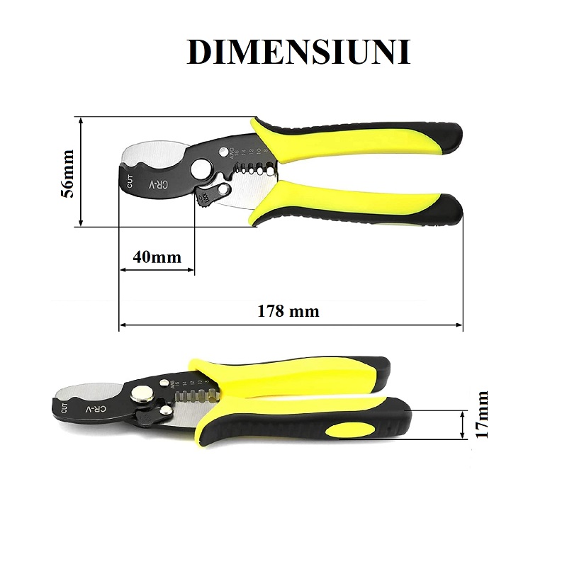 Cleste profesional 2-in-1 pentru taiat si dezizolat cabluri, 18x6x1.7cm - imagine 3